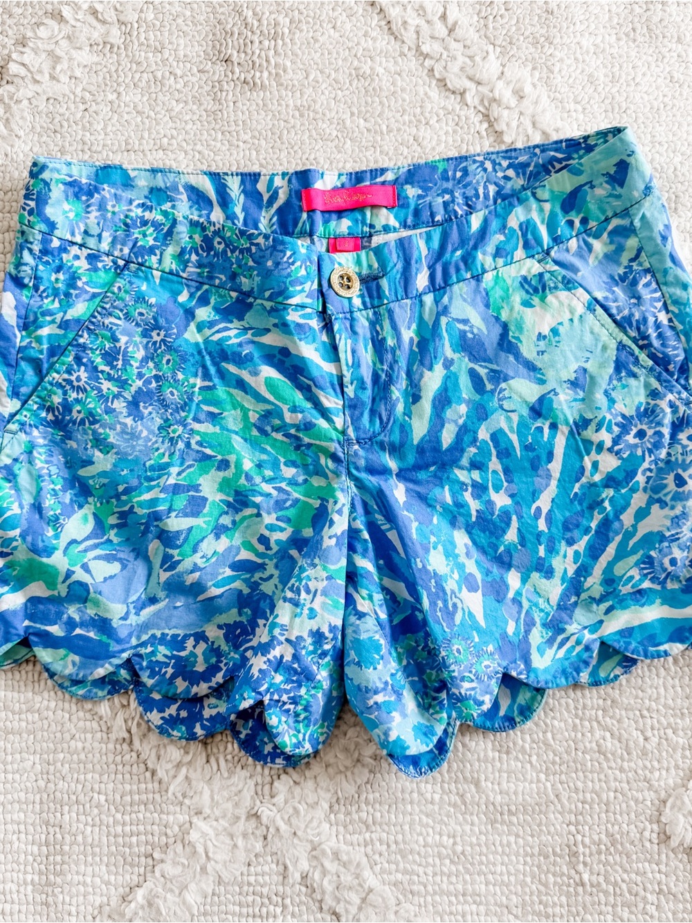 Lilly Pulitzer Blue & Aqua Floral Scallop Hem Shorts